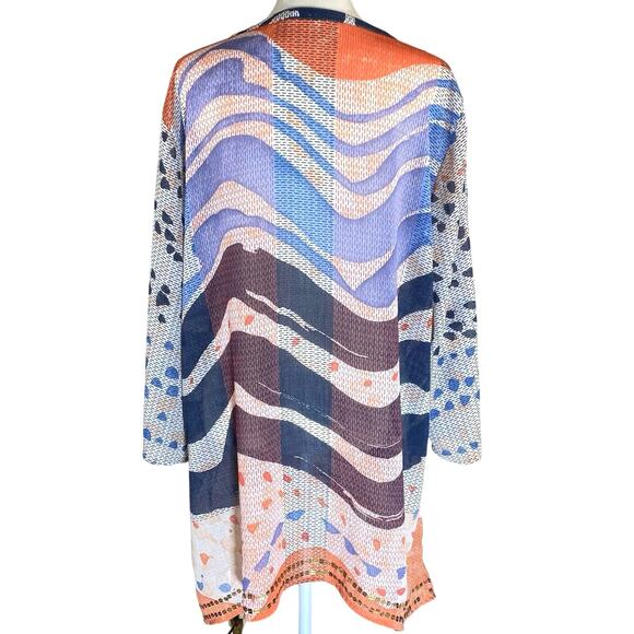 Chicos Whimsy Waves Violet Top Sz 3 XL Sheer Multicolor Artsy Flowy sequins - Picture 2 of 12